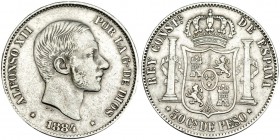 50 centavos de peso. 1884. Manila. VII-79. MBC/MBC+. Rara.