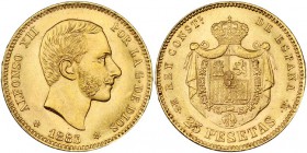 25 pesetas. 1883 *18-83. Madrid. MSM. VII-112. SC. Escasa.