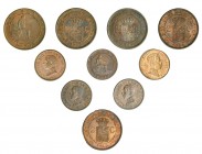 5 monedas de 1 céntimo: 1870, 1906, SLV, 1911, 1912 y 1913 . 2 céntimos: 1870, 1904, 1905, 1911 y 1912. Total 10 monedas. La mayoría con R.B.O. De EBC...