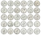 Colección de 30 monedas de 5 pesetas: 1870, 1871 *71, 74 y 75; 1875, 1876, 1877, 1878 DEM y EMM; 1879, 1882/1, 1882, 1884, 1884, 1885 *85, 86, 87 MPM,...