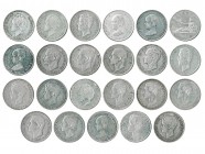 23 monedas diferentes de 5 pesetas: 1870, 1871 *71 y 74; 1875. 1876. 1878 DEM, 1879, 1881, 1884, 1885 *85, *87 mpm y *87 msm; 1888, 1889. 1890 mpm, 18...