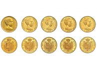 5 monedas de 20 pesetas 1890 *18-90. Madrid. MPM. EBC-.