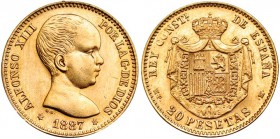 20 pesetas. 1887 *19-61. Madrid. PMP. VII-411. SC. Escasa.