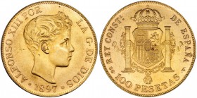 100 pesetas. 1897 *19-62. Madrid. SGV. VII-420. Pequeñas marcas. SC.
