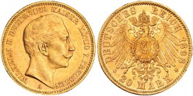 ESTADOS ALEMANES. Prusia. 20 marcos. 1898.A. KM-521. Golpecito en la gráfila y pequeñas marcas. EBC-.