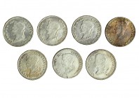 BOLIVIA. Lote de 7 monedas de 4 soles. Potosí. 1855, 1856 (4), 1858, 1859 y 1860. Calidad media. MBC+.