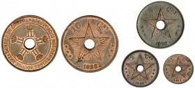 CONGO. Set de 4 monedas. 1888. 10, 5, 2 y 1 céntimo. KM-1 a 4. R.B.O. EBC/EBC+.