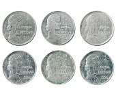 CUBA. Lote de 6 monedas de 1 peso. 1934, 1935, 1936, 1937, 1938 y 1939. KM-22. MBC+/EBC-.