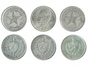 CUBA. Lote de 6 monedas de 1 peso. 1932, 1933, 1934 y 1953. KM-15.2. MBC+/EBC.