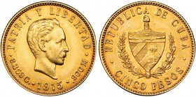 CUBA. 5 pesos. 1915. KM-19. Pequeñas marcas. EBC-.