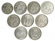 EGIPTO. Lote de 9 monedas: 25 piastras, 1957; 50 piastras, 1956 (2) ; libra, 1968 (3), 1970 y 1972 (2). EBC/SC.