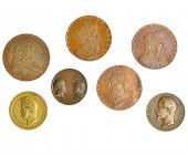 FRANCIA. Lote de 7 medallas de bronce, una dorada. De 26 a 32mm. S. XIX. MBC+/SC.