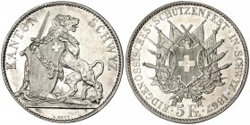 SUIZA. 5 francos. Schwyz. 1867. KM-59. B.O. EBC+.