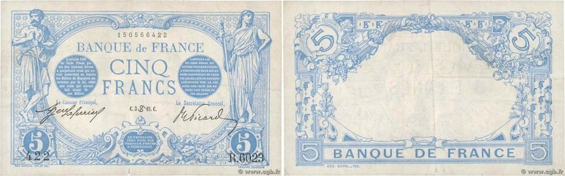 Country : FRANCE 
Face Value : 5 Francs BLEU 
Date : 3 mars 1915 
Period/Provinc...