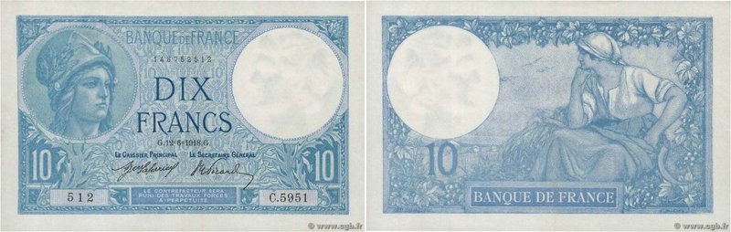 Country : FRANCE 
Face Value : 10 Francs MINERVE 
Date : 12 juin 1918 
Period/Pr...