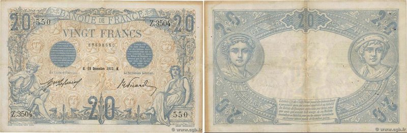Country : FRANCE 
Face Value : 20 Francs BLEU 
Date : 18 décembre 1912 
Period/P...