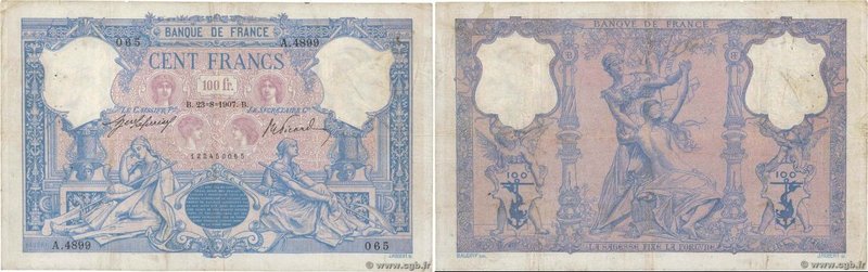 Country : FRANCE 
Face Value : 100 Francs BLEU ET ROSE 
Date : 23 août 1907 
Per...