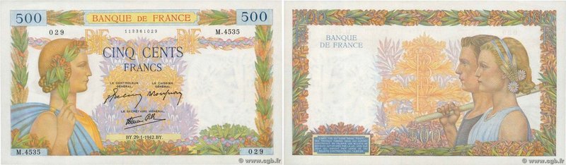 Country : FRANCE 
Face Value : 500 Francs LA PAIX 
Date : 29 janvier 1942 
Perio...