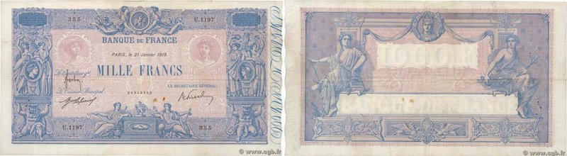 Country : FRANCE 
Face Value : 1000 Francs BLEU ET ROSE 
Date : 21 janvier 1919 ...