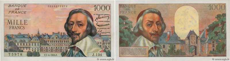 Country : FRANCE 
Face Value : 1000 Francs RICHELIEU 
Date : 07 avril 1955 
Peri...