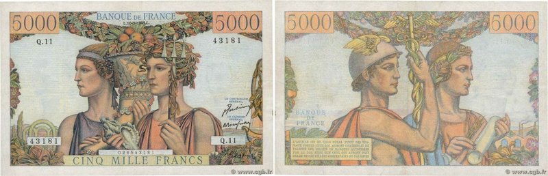 Country : FRANCE 
Face Value : 5000 Francs TERRE ET MER 
Date : 10 mars 1949 
Pe...