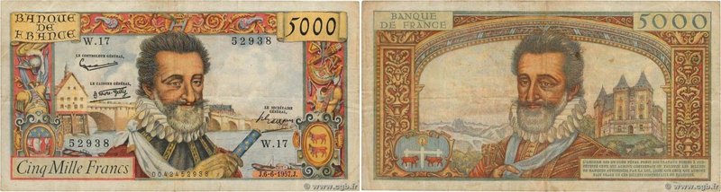 Country : FRANCE 
Face Value : 5000 Francs HENRI IV 
Date : 06 juin 1957 
Period...