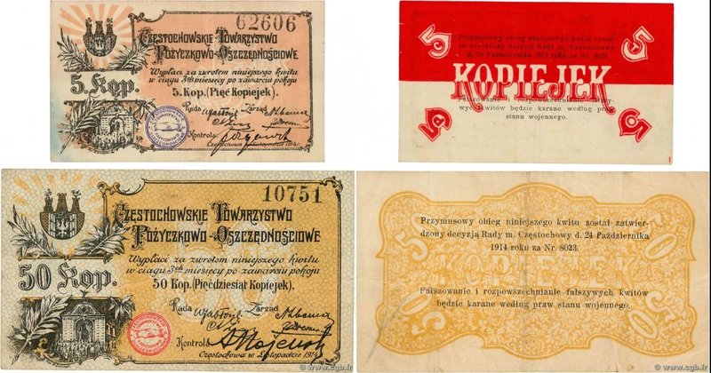 Country : POLAND 
Face Value : 5 et 50 Kopecks Lot 
Date : novembre 1914 
Period...