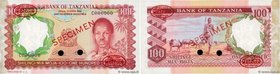 Country : TANZANIA 
Face Value : 100 Shillings Spécimen 
Date : (1966) 
Period/Province/Bank : Bank of Tanzania 
Catalogue reference : P.4as 
Alphabet...
