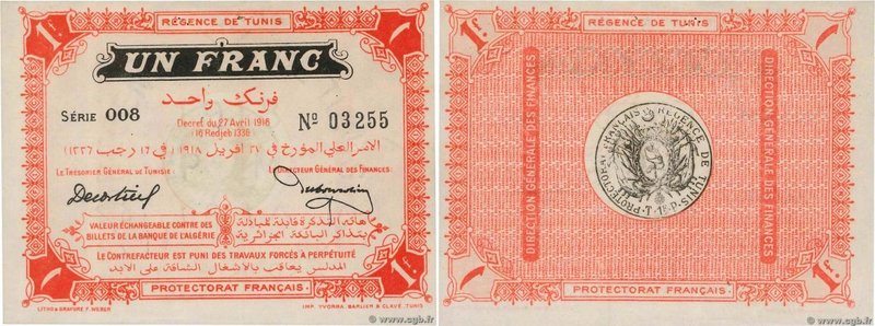 Country : TUNISIA 
Face Value : 1 Franc 
Date : 27 avril 1918 
Period/Province/B...