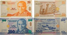 Country : TURKEY 
Face Value : 50 et 100 Lira 
Date : 2005 
Period/Province/Bank : Türkiye Cümhuriyet Merkez Bankasi 
Catalogue reference : P.220 et P...