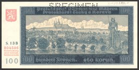 Bohemia & Moravia German Occupation-WWII 100 Korun 1940 Specimen
P# 6s; № S13B804506; AUNC