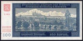 Bohemia & Moravia German Occupation-WWII 100 Korun 1940 Specimen
P# 6s; UNC