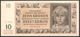 Bohemia & Moravia German Occupation-WWII 10 Korun 1942 
P# 8a; № S35A639615; AUNC-
