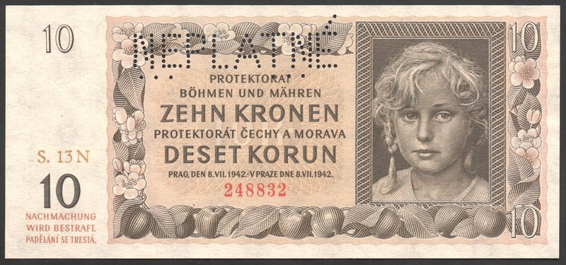 Bohemia & Moravia German Occupation-WWII 10 Korun 1942 Neplatne
P# 8s; № S13N24...