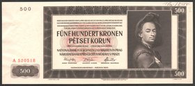 Bohemia & Moravia German Occupation-WWII 500 Korun 1942 Specimen
P# 11s; № A520518
