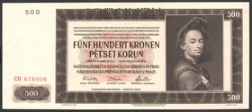 Bohemia & Moravia German Occupation-WWII 500 Korun 1942 Specimen
P# 11s; № CH676006; AUNC