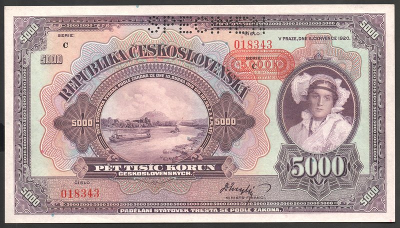 Bohemia & Moravia German Occupation-WWII 5000 Korun 1943 Specimen
P# 16; № 0183...