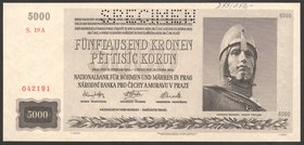 Bohemia & Moravia German Occupation-WWII 5000 Korun 1944 Specimen
P# 17; № S19A042191; AUNC