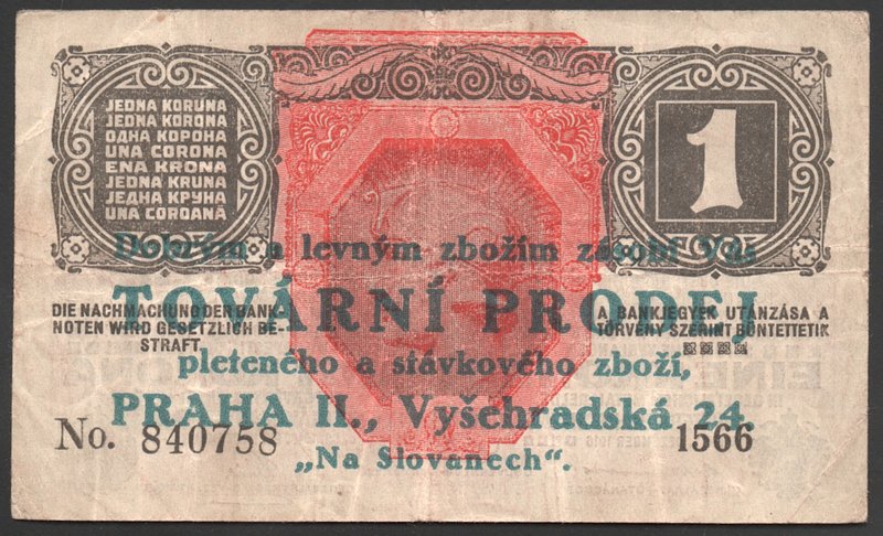 Czechoslovakia Advertizing on 1 Krone Austria 1920 
.