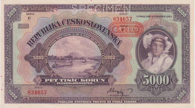Czechoslovakia 5000 Korun 1920 SPECIMEN
P# 19s