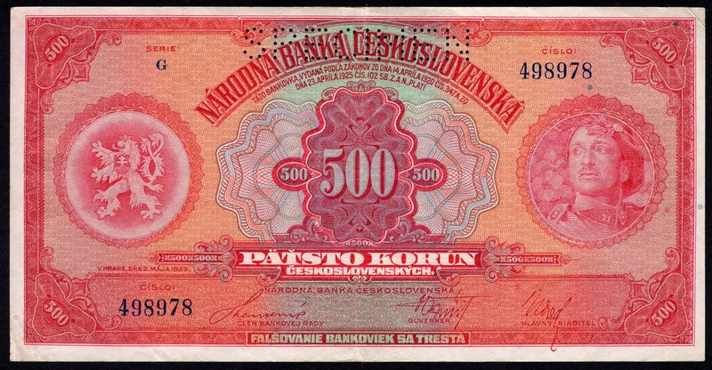 Czechoslovakia 500 Korun 1929 Specimen
P# 24s