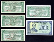 Czechoslovakia Lot of 5 Banknotes 
10 Korun & 20 Korun 1945; Different Series