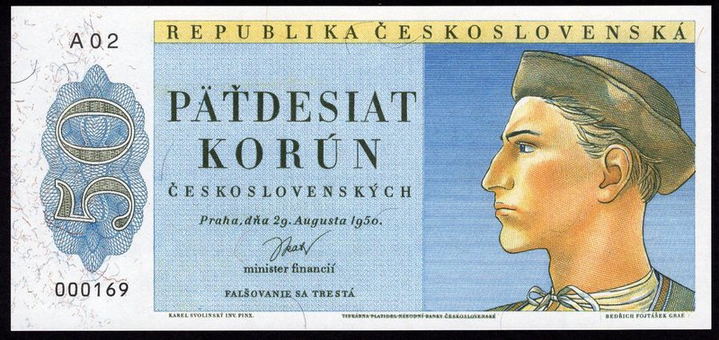Czechoslovakia 50 Korun 1950 
Print Podle Vzoru Nevydané Státovky 50 Kčs 29.8.1...
