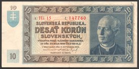 Slovakia 10 Korun 1939 
P# 4a; № Hi15/147760; Rare