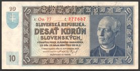 Slovakia 10 Korun 1939 Specimen
P# 4s; № On77/277687; AUNC-