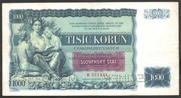 Slovakia 1000 Korun 1939 Specimen
P# 3s; № B371474; Rare