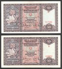 Slovakia Lot of 2 Banknotes 50 Korun 1940 Specimen
P# 9s; perforation in different places.