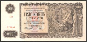 Slovakia 1000 Korun 1940 Specimen
P# 13s; № 4A2/572741; AUNC