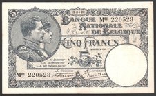 Belgium 5 Francs 1922 
P# 93; № M01-220523
