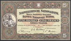 Switzerland 5 Francs 1952 
P# 11p; № 53D-019629; UNC